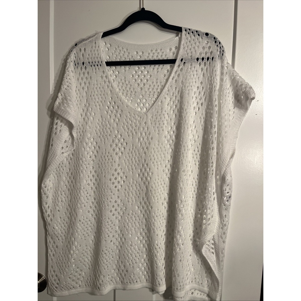 CUPSHE short sleeve crochet swimsuit cover-up One Size White